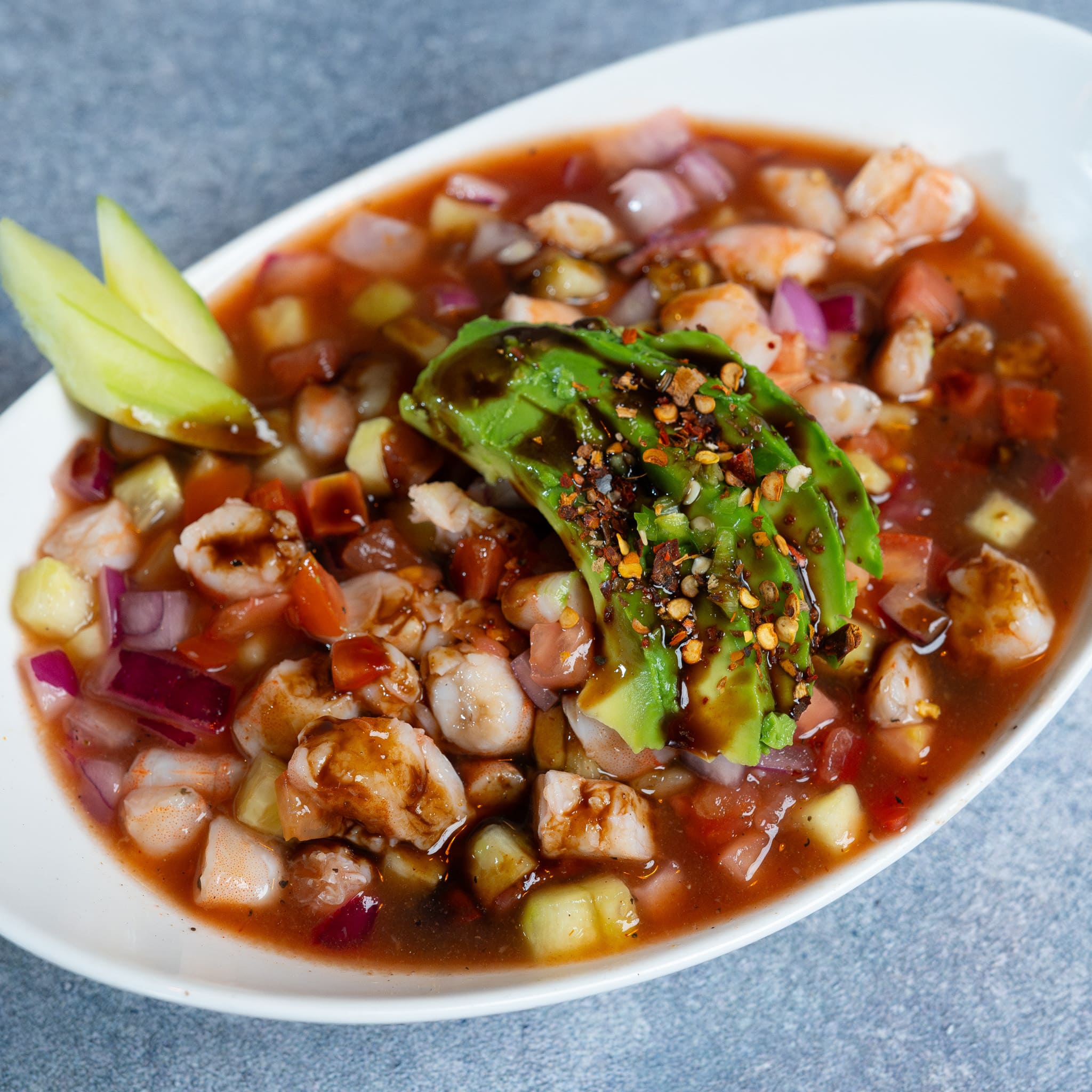 Tostada de Ceviche de Camarón Cocido